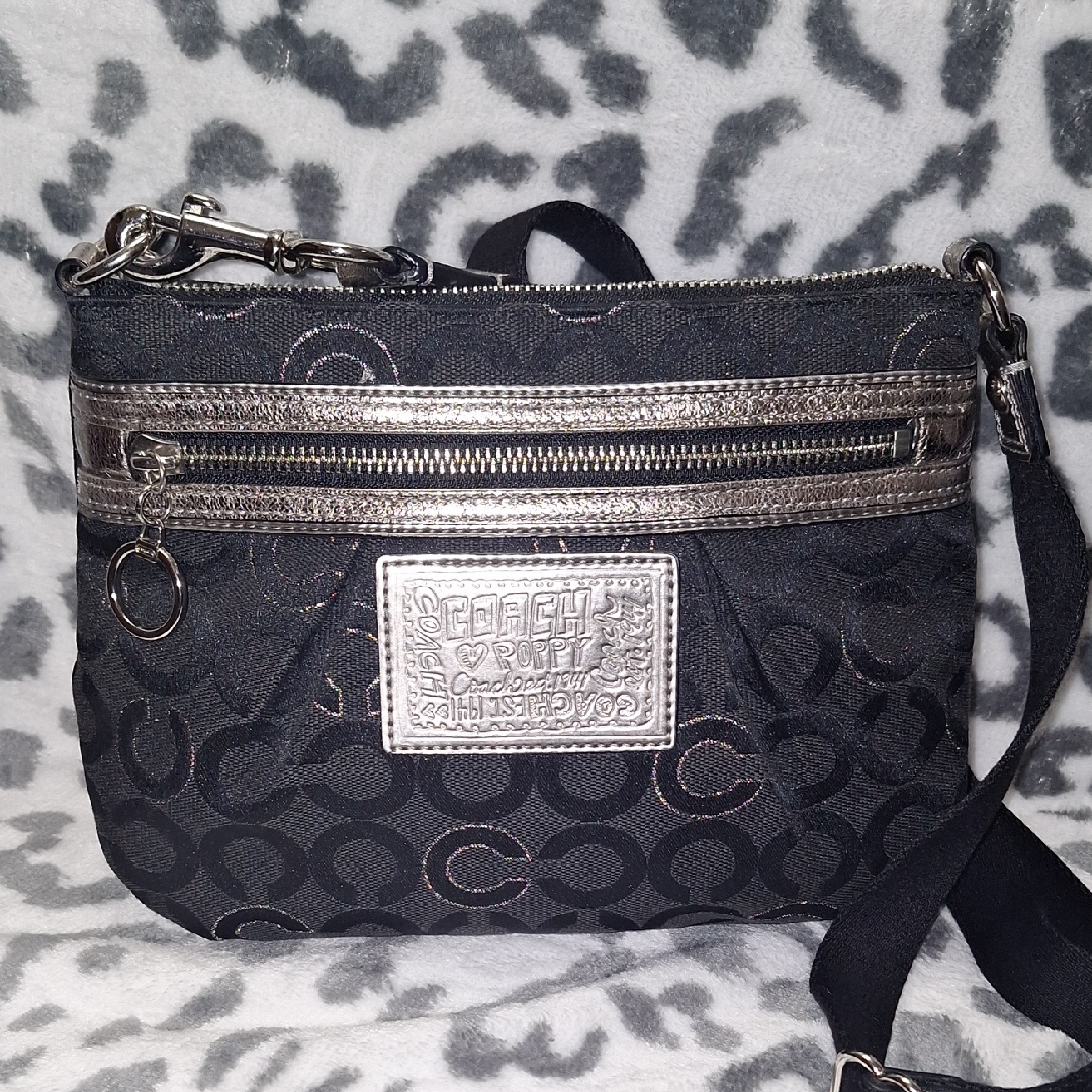 Coach Poppy Signature C Black And Silver Crossbody Bag